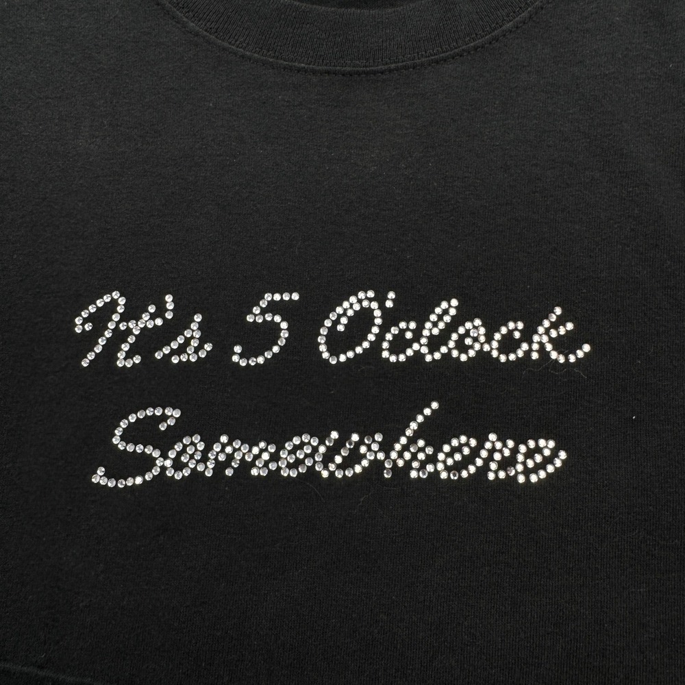 5 O'Clock Somewhere T-Shirt Womens Large Black Rhinestone Bling Tee Buffett Y2K - Picture 3 of 7